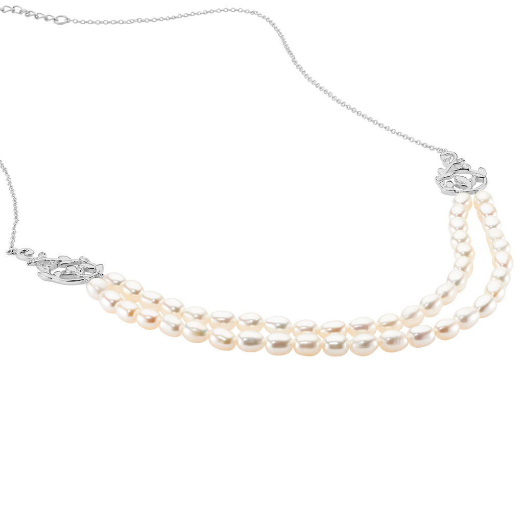 Collier Pygmalion Argent Blanc Oxyde De Zirconium Perle De Culture - Colliers Femme | Histoire d’Or
