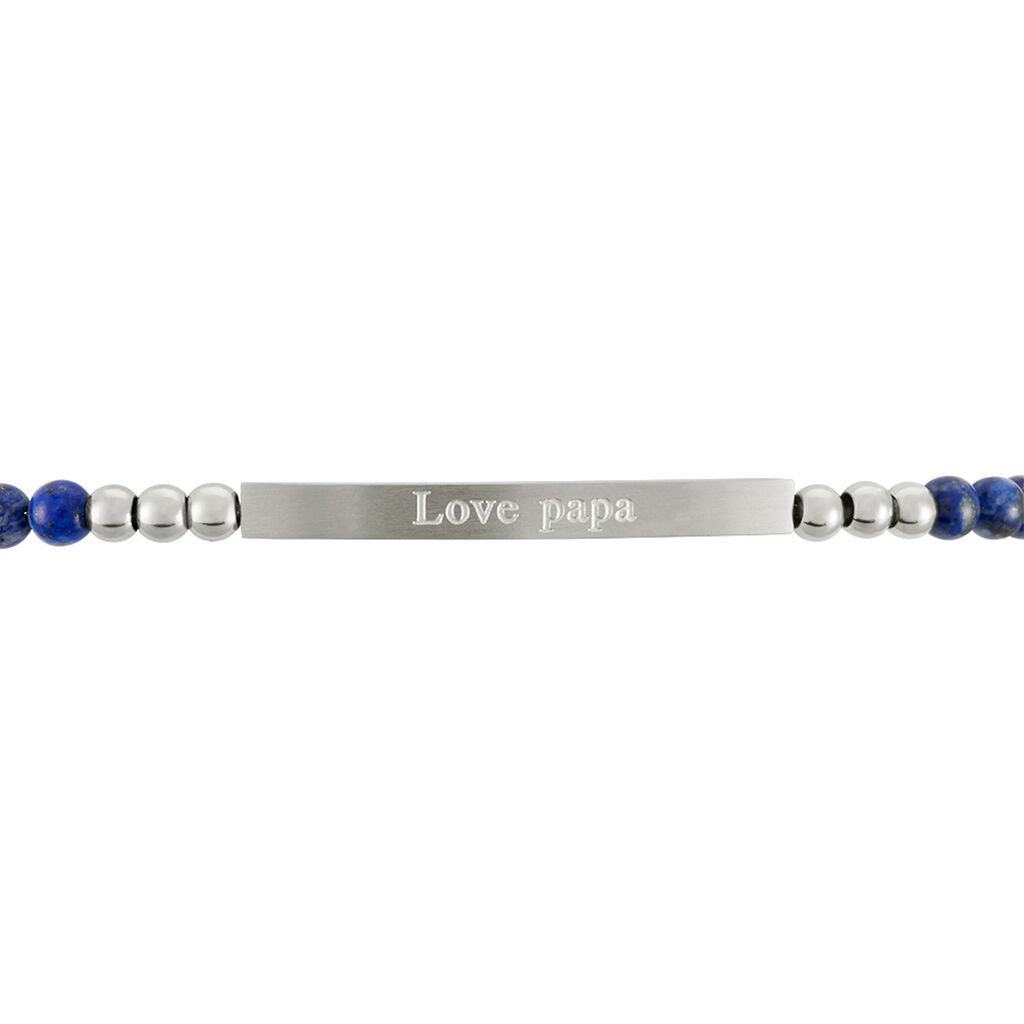 Bracelet Identit&eacute; Acier Blanc Boules Sebastino Lapis Lazuli - Gourmettes Homme | Histoire d&rsquo;Or