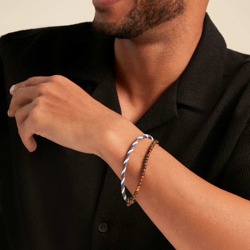 Bracelet Jourdan Renatus Acier Argent&eacute; Oeil De Tigre - Bracelets cha&icirc;ne Homme | Histoire d&rsquo;Or