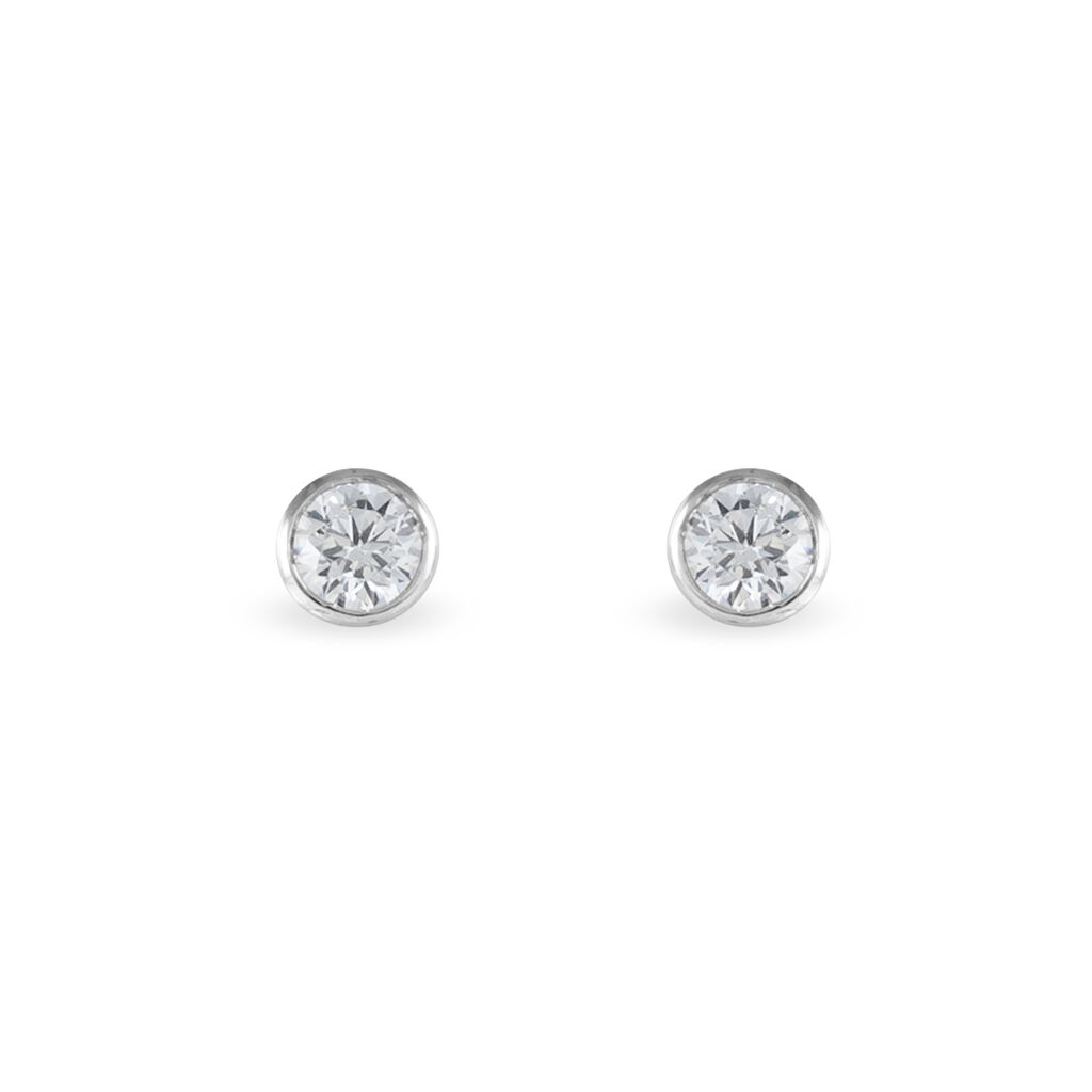 Boucles D'oreilles Puces Elda Serti Clos Or Blanc Oxyde De Zirconium - Clous d'oreilles Femme | Histoire d’Or