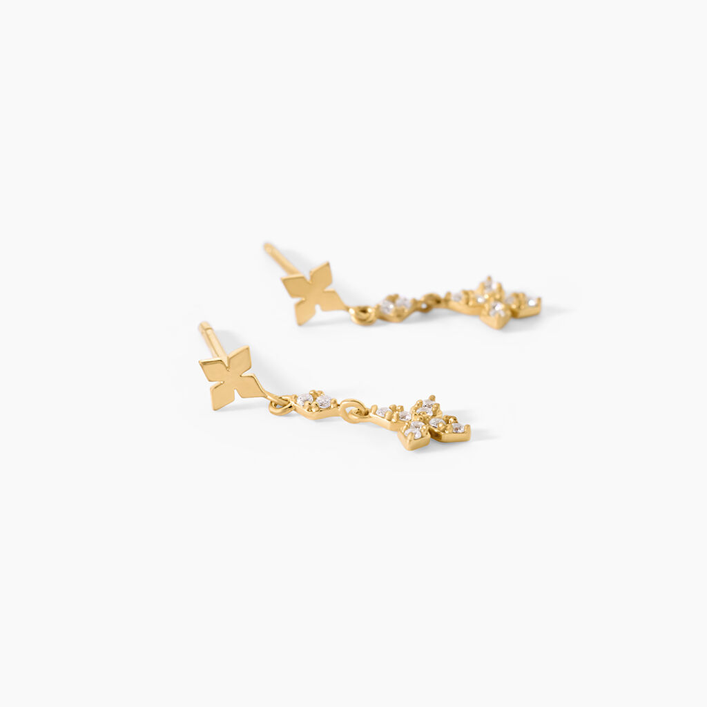 Boucles D'Oreilles Pendantes Aroldo Argent Dor&eacute; A L'Or 750/1000 Oxyde De Zirconium - Boucles d'oreilles pendantes Femme | Histoire d&rsquo;Or