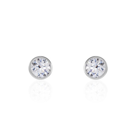 Boucles D'oreilles Puces Elda Serti Clos Or Blanc Oxyde De Zirconium - Clous d'oreilles Femme | Histoire d&rsquo;Or