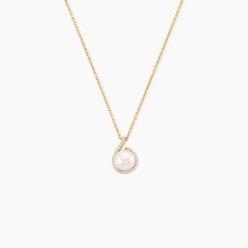 Collier Lucinda Argent Dor&eacute; A L'Or 750/1000 Perle De Culture Oxyde De Zirconium - Colliers Femme | Histoire d&rsquo;Or