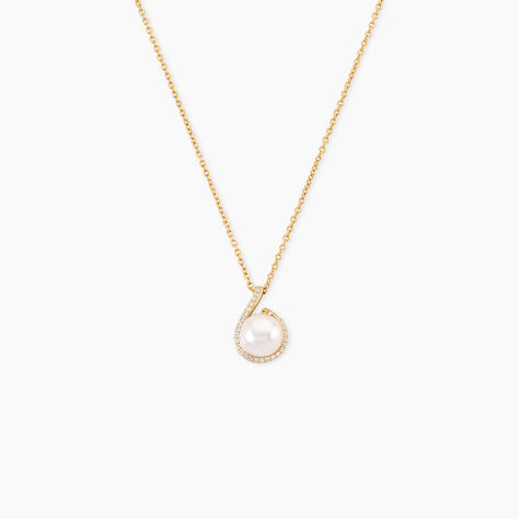 Collier Lucinda Argent Dor&eacute; A L'Or 750/1000 Perle De Culture Oxyde De Zirconium - Colliers Femme | Histoire d&rsquo;Or