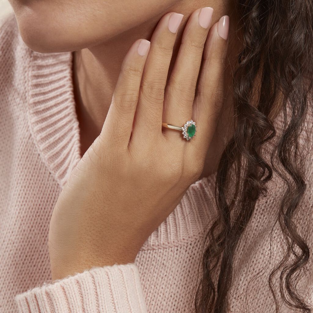 Bague Or Jaune Emeraude Diamants - Bagues solitaires Femme | Histoire d’Or