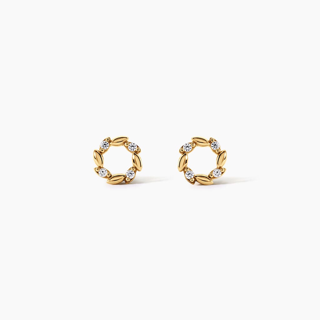Boucles D'Oreilles Puces Reed Argent Dor&eacute; A L'Or 750/1000 Oxyde De Zirconium - Boucles d'oreilles fantaisie Enfant | Histoire d&rsquo;Or
