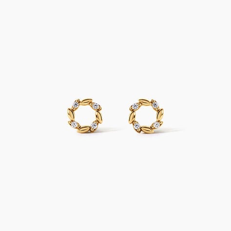 Boucles D'Oreilles Puces Reed Argent Dor&eacute; A L'Or 750/1000 Oxyde De Zirconium - Boucles d'oreilles fantaisie Enfant | Histoire d&rsquo;Or