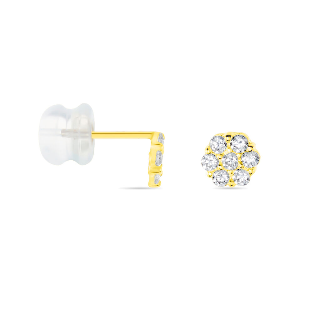 Boucles D'oreilles Puces Eleanor Fleur Or Jaune Oxyde De Zirconium - Clous d'oreilles Femme | Histoire d’Or
