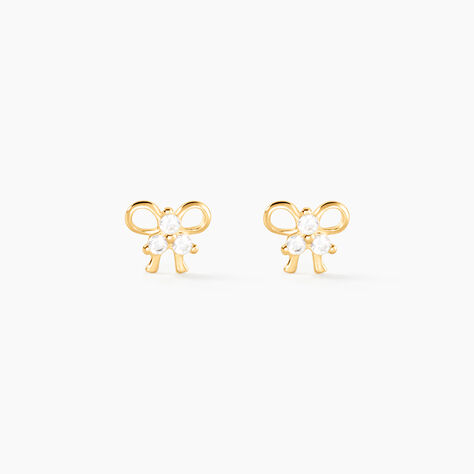 Boucles D'oreilles Puces Darina Noeud Or Jaune Oxyde De Zirconium - Clous d'oreilles Famille | Histoire d’Or