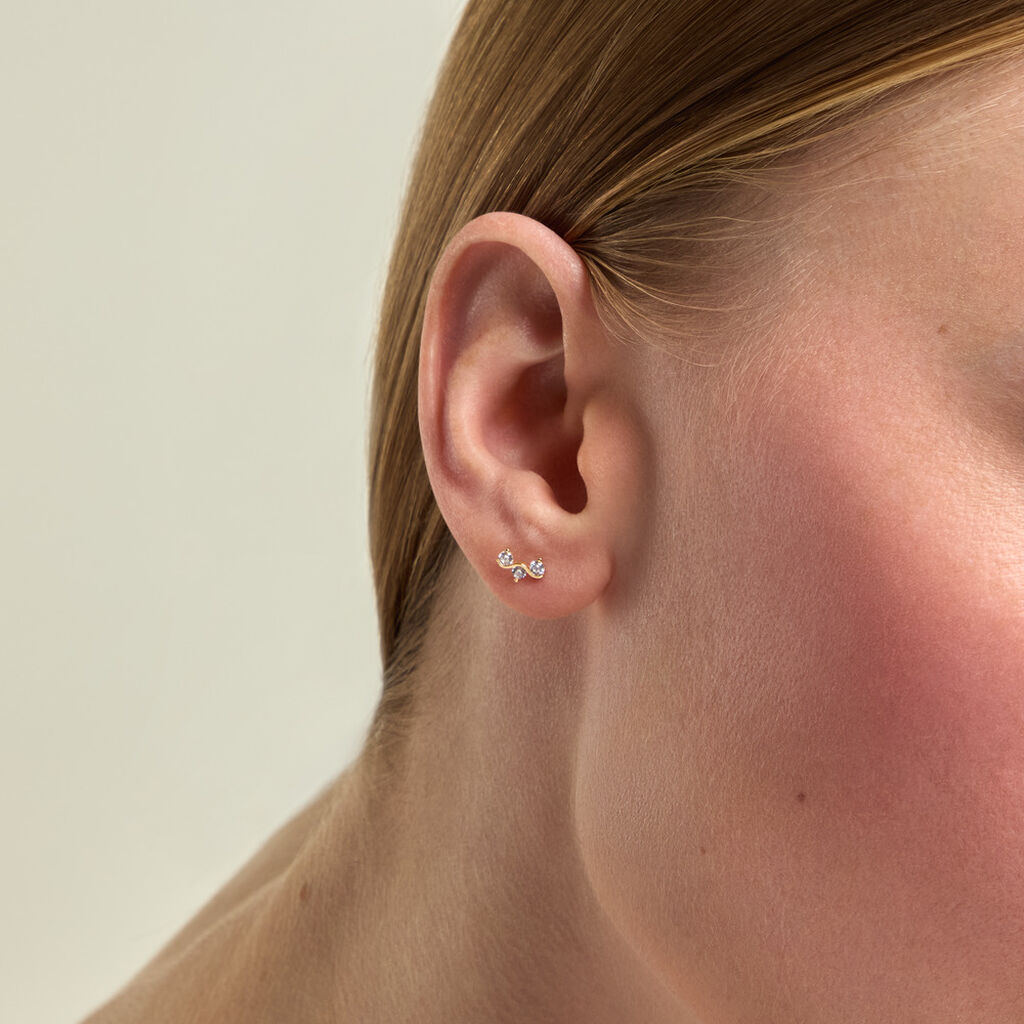 Boucles D'Oreilles Puces Mureille Argent Dor&eacute; A L'Or 750/1000 Oxyde De Zirconium - Boucles d'oreilles fantaisie Femme | Histoire d&rsquo;Or