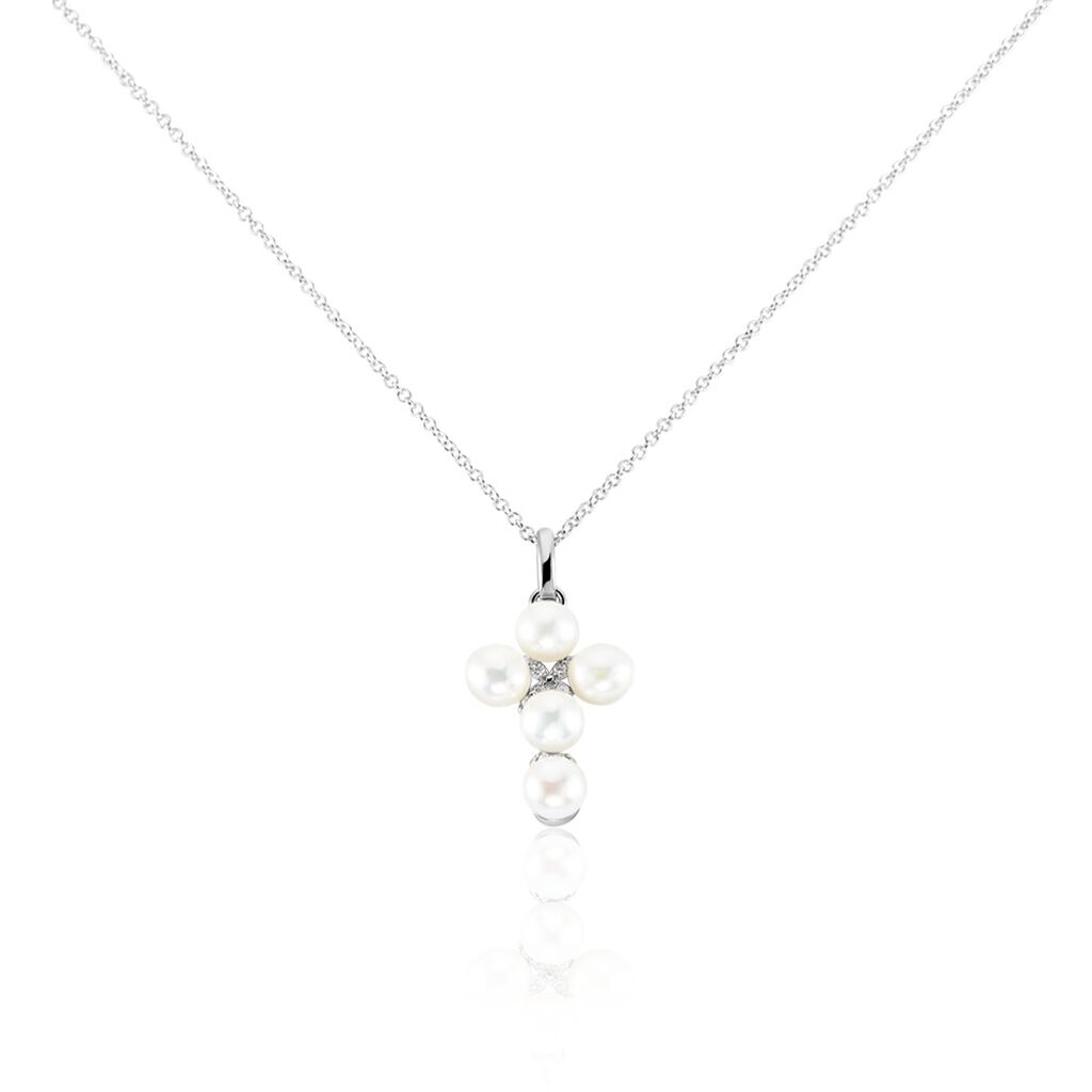 Collier Argent Blanc Burt Perles De Culture Oxydes De Zirconium - Colliers fantaisie Femme | Histoire d&rsquo;Or