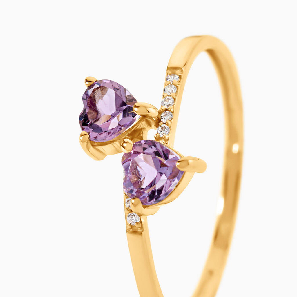 Bague Myrtie Or Jaune Amethyste Violet Oxyde De Zirconium - Bagues avec pierre Femme | Histoire d&rsquo;Or