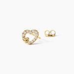 Boucles D'Oreilles Puces Daria Double Coeurs Argent Dor&eacute; A L'Or 750/1000 Oxyde De Zirconium - Boucles d'oreilles fantaisie Enfant | Histoire d&rsquo;Or