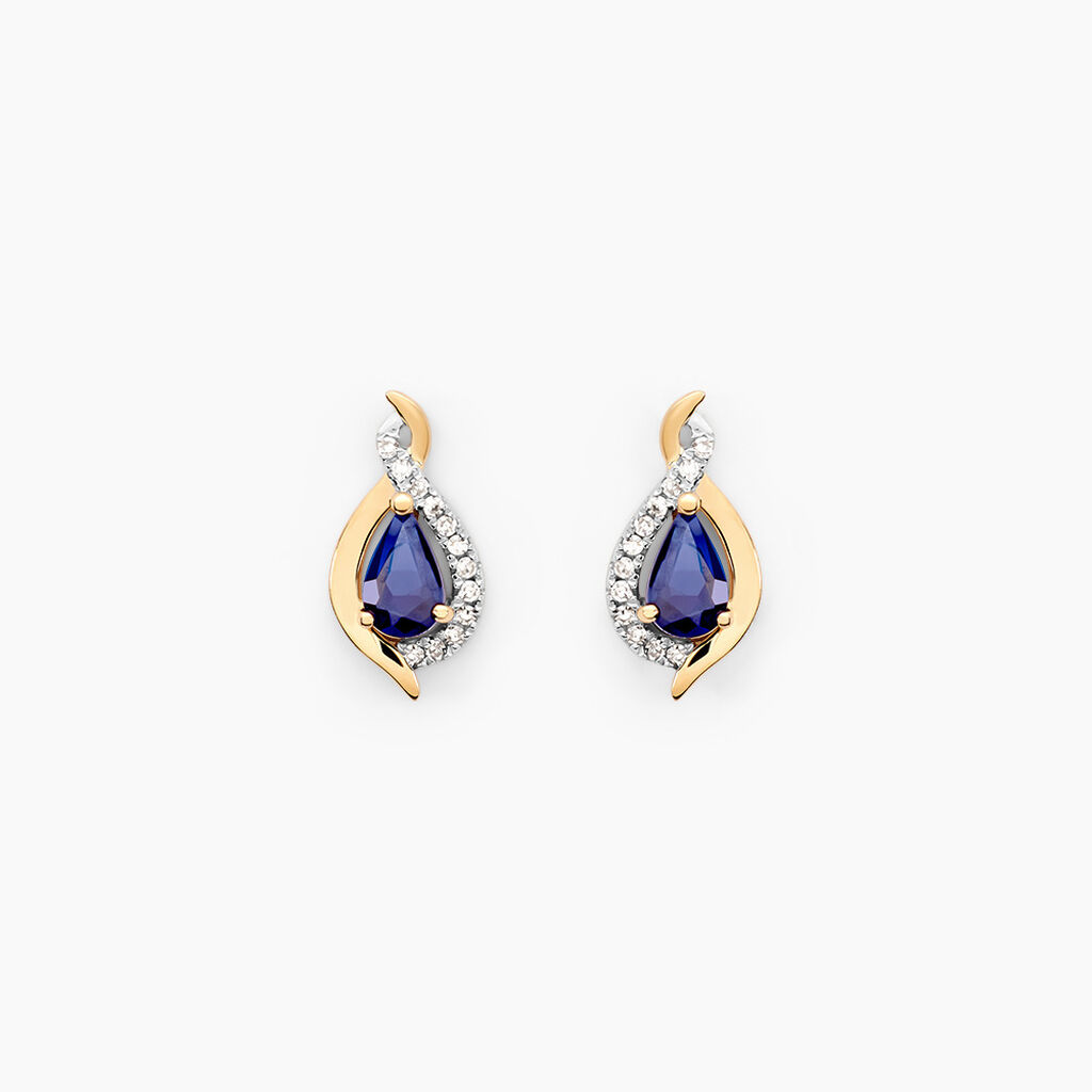 Boucles D'oreilles Puces Or Jaune Angelika Saphir - Clous d'oreilles Femme | Histoire d&rsquo;Or