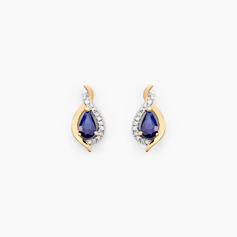 Boucles D'oreilles Puces Or Jaune Angelika Saphir - Clous d'oreilles Femme | Histoire d&rsquo;Or