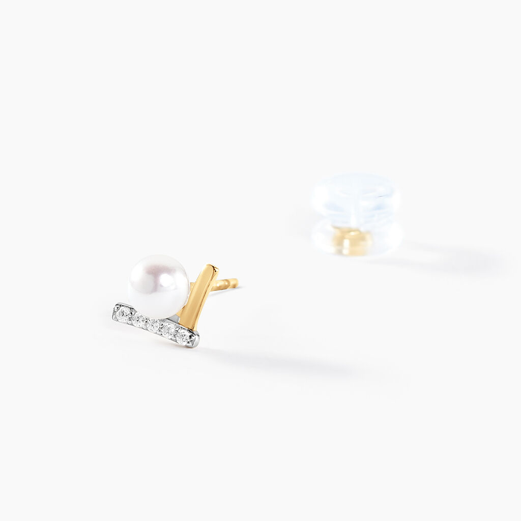 Boucles D'oreilles Puces Aric Or Jaune Perle De Culture Oxyde - Clous d'oreilles Femme | Histoire d’Or