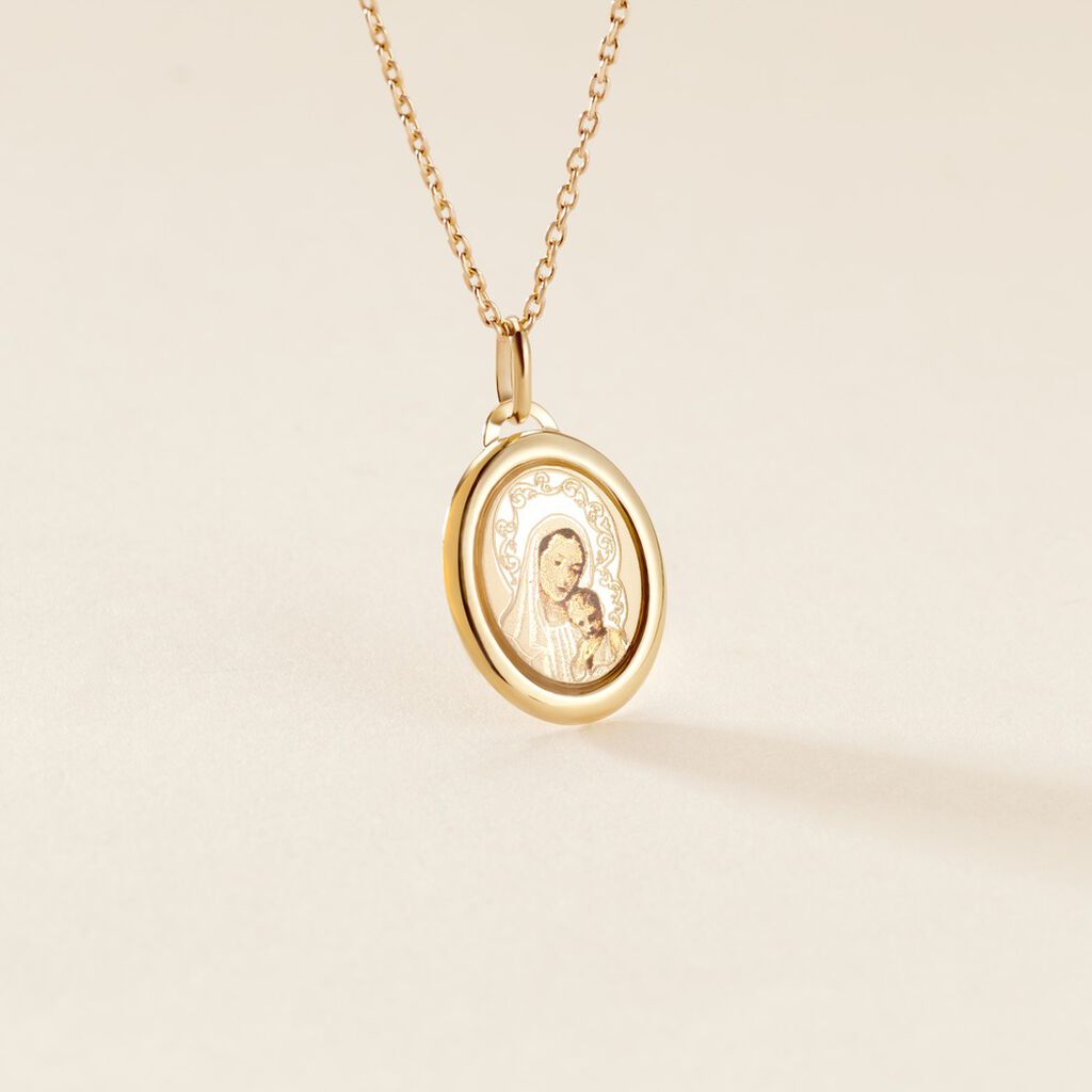 Pendentif Vierge Ovale Or Jaune - Pendentifs Bapt&ecirc;me Famille | Histoire d&rsquo;Or