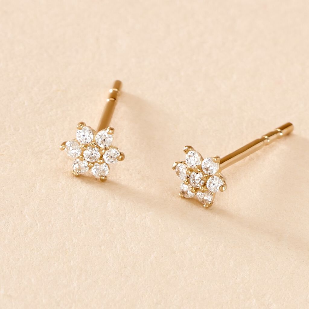 Boucles D'Oreilles Puces Barnabas Or Jaune Oxyde De Zirconium - Clous d'oreilles Femme | Histoire d&rsquo;Or