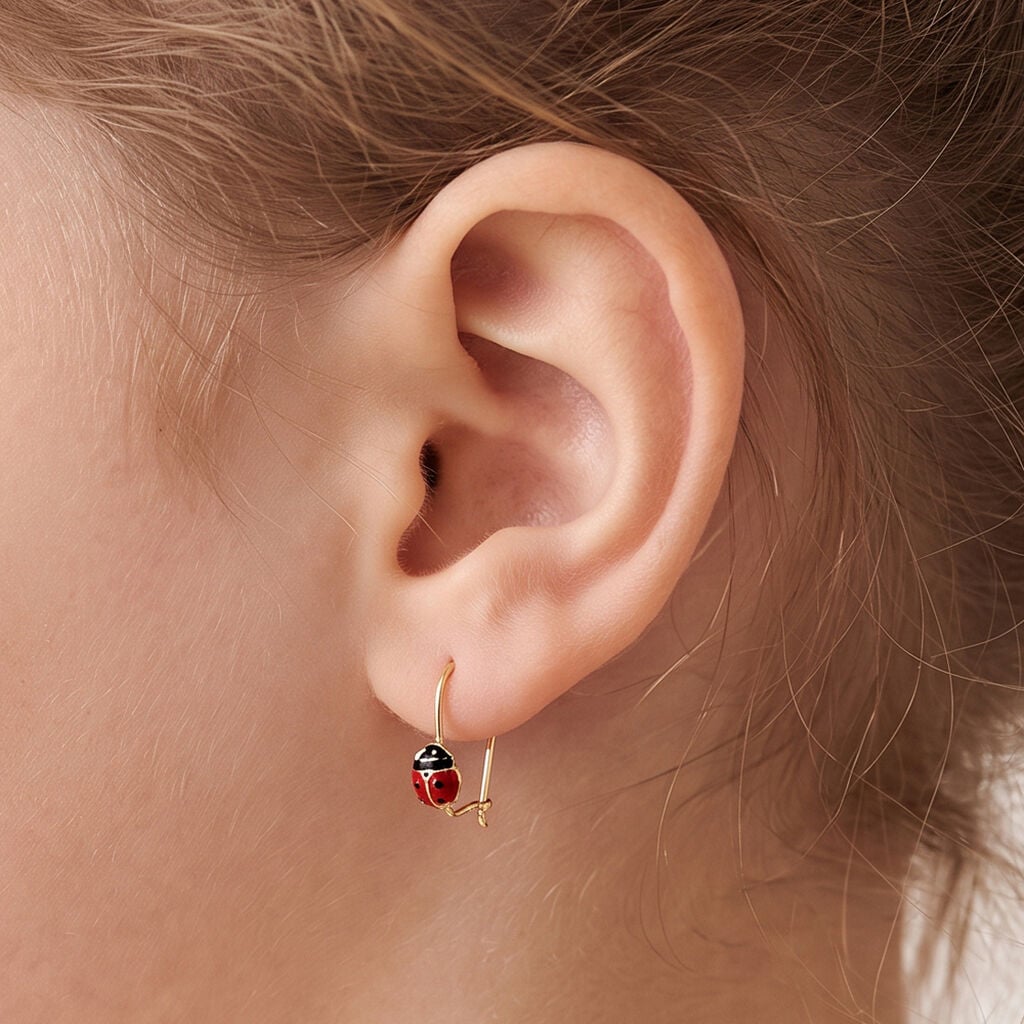 Boucles D'oreilles Pendantes Helidie Coccinelle Or Jaune - Boucles d'oreilles pendantes Enfant | Histoire d&rsquo;Or