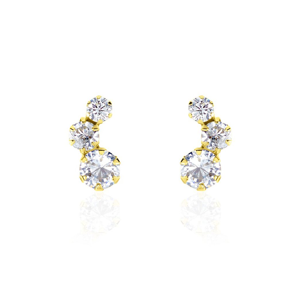 Boucles D'oreilles Puces Or Jaune Albizia Oxydes De Zirconium - Clous d'oreilles Femme | Histoire d&rsquo;Or