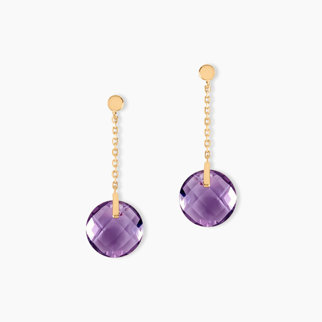 Boucles D'oreilles Pendantes Ludmille Or Jaune Amethyste - Boucles d'oreilles pendantes Femme | Histoire d&rsquo;Or