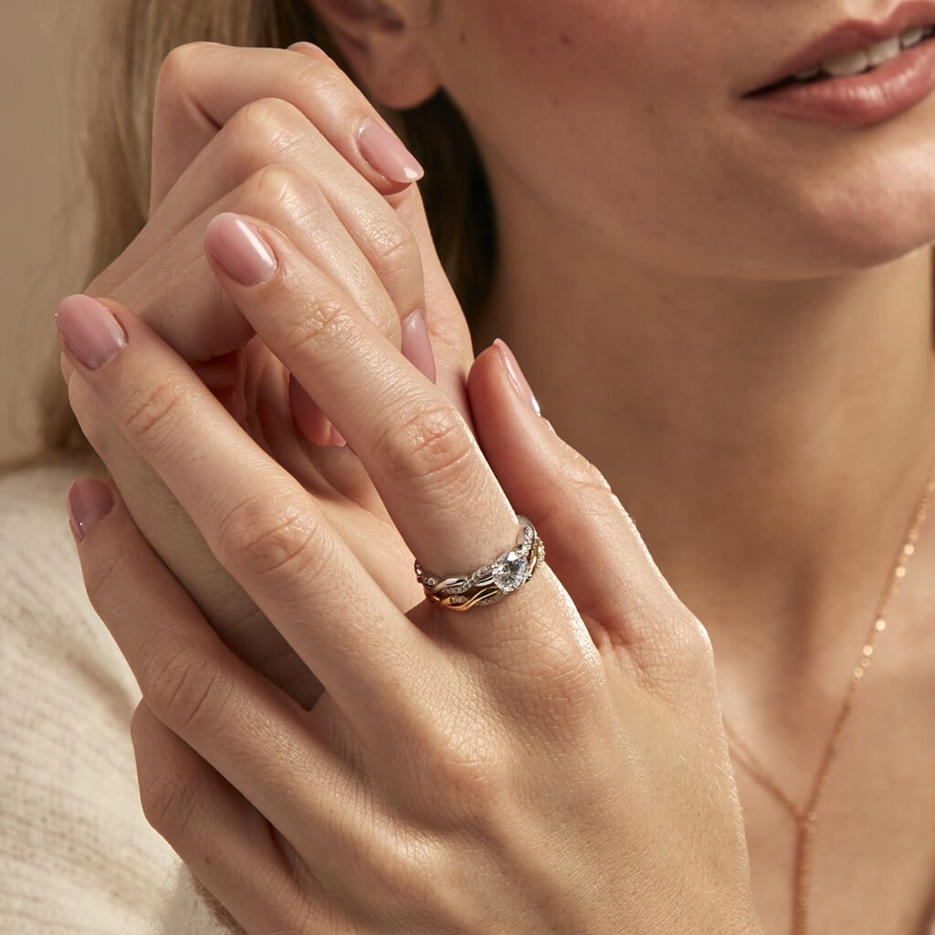 Bague Manille Argent Bicolore Oxyde De Zirconium - Bagues solitaires Femme | Histoire d’Or