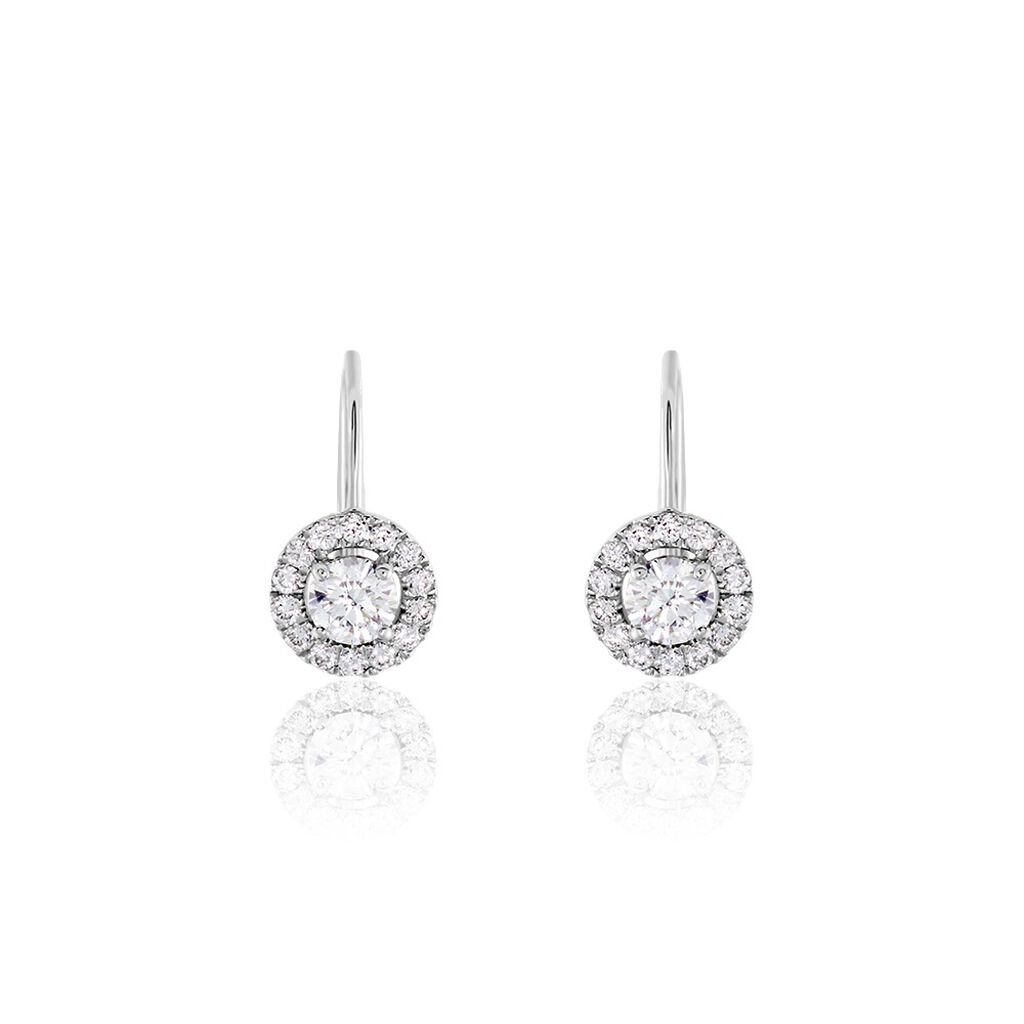 Boucles D'oreilles Pendantes Mentoura Or Blanc Diamant Synth&eacute;tique - Boucles d'oreilles pendantes Femme | Histoire d&rsquo;Or