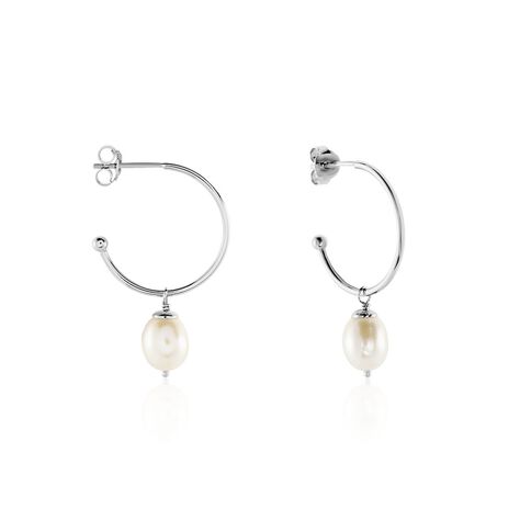 Créoles Walli Argent Blanc Perle De Culture - Boucles d'oreilles créoles Femme | Histoire d’Or
