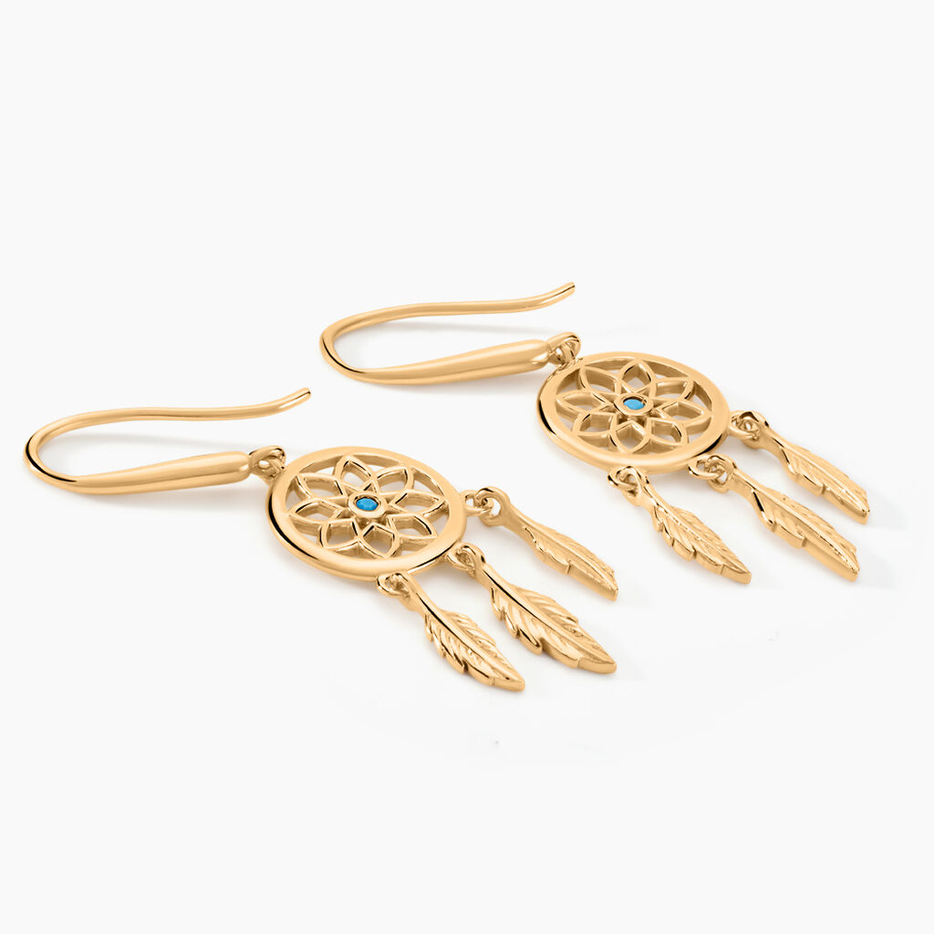 Boucles D'oreilles Plaqué Or Jaune Attrape Rêves Turquoises - Boucles d'oreilles fantaisie Femme | Histoire d’Or