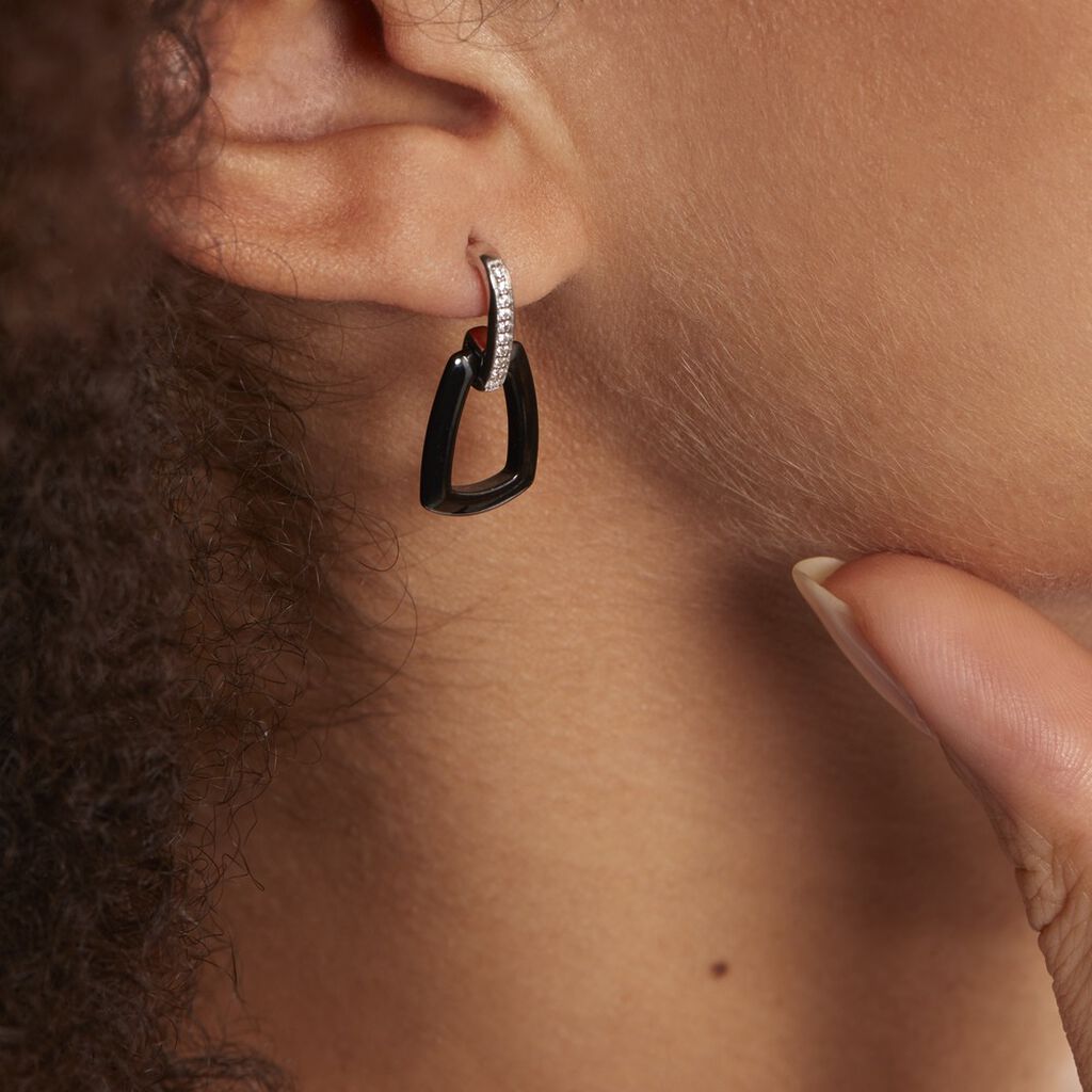 Boucles D'oreilles Pendantes Ezra Argent Blanc Céramique Et Oxyde - Boucles d'oreilles fantaisie Femme | Histoire d’Or