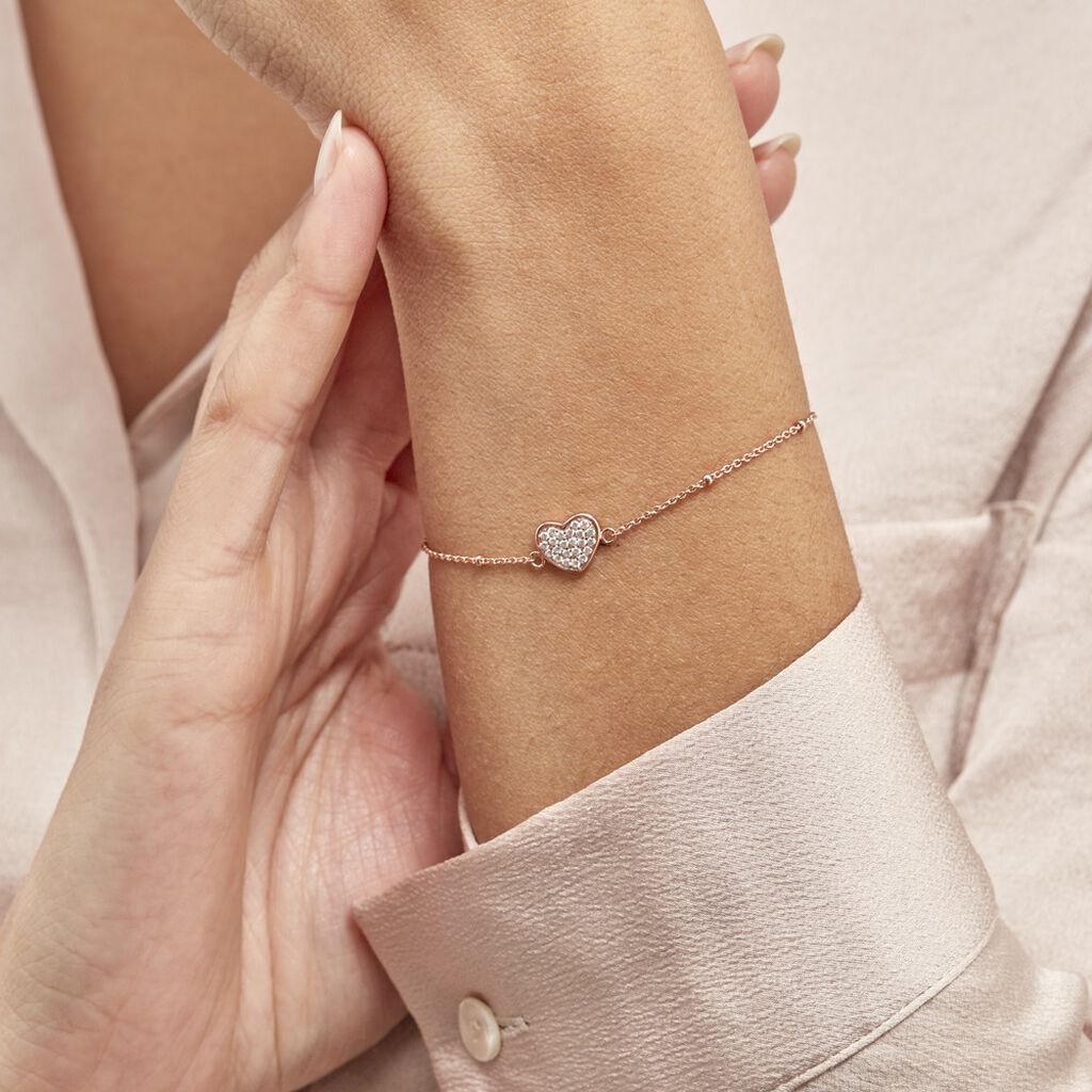 Bracelet Pascual Argent Met Rose Oxyde De Zirconium - Bracelets Coeur Femme | Histoire d’Or