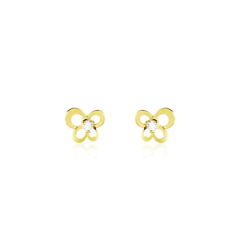 Boucles D'oreilles Puces Eleanor Fleur Or Jaune Oxyde De Zirconium - Clous d'oreilles Femme | Histoire d’Or