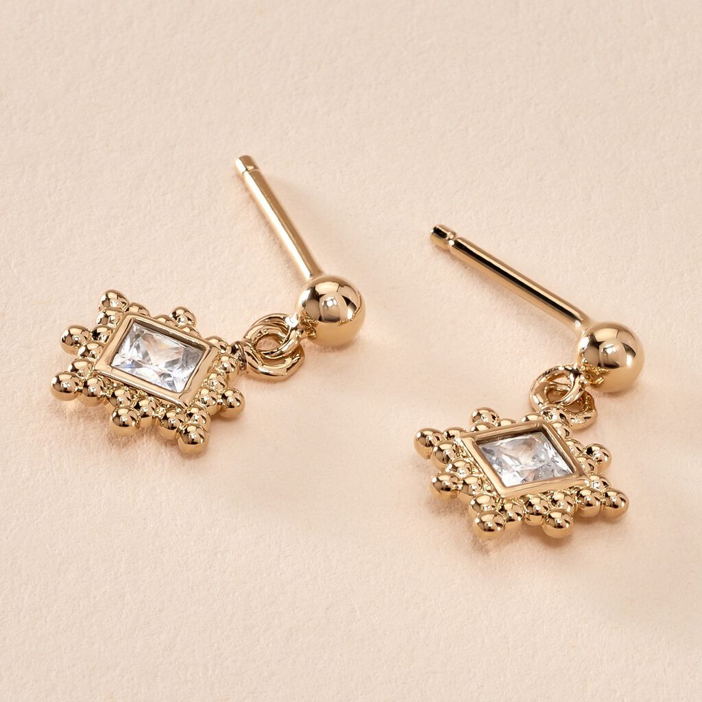 Boucles D'oreilles Pendantes Bobbie Plaqu&eacute; Or Jaune Oxyde De Zirconium - Boucles d'oreilles fantaisie Femme | Histoire d&rsquo;Or