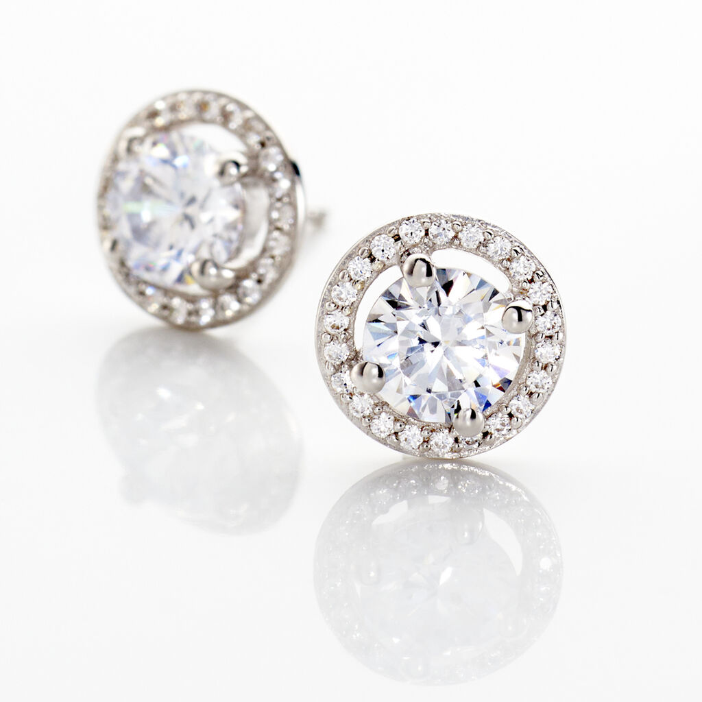 Boucles D'oreilles Puces Stelila Or Blanc Oxyde De Zirconium - Clous d'oreilles Femme | Histoire d’Or