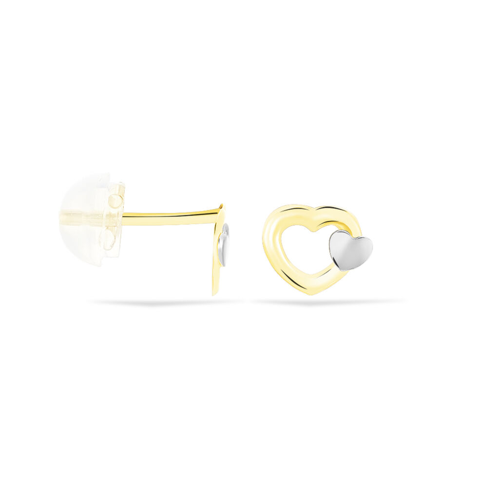 Boucles D'oreilles Puces Anne-maudae Double Coeurs Or Bicolore - Clous d'oreilles Femme | Histoire d’Or