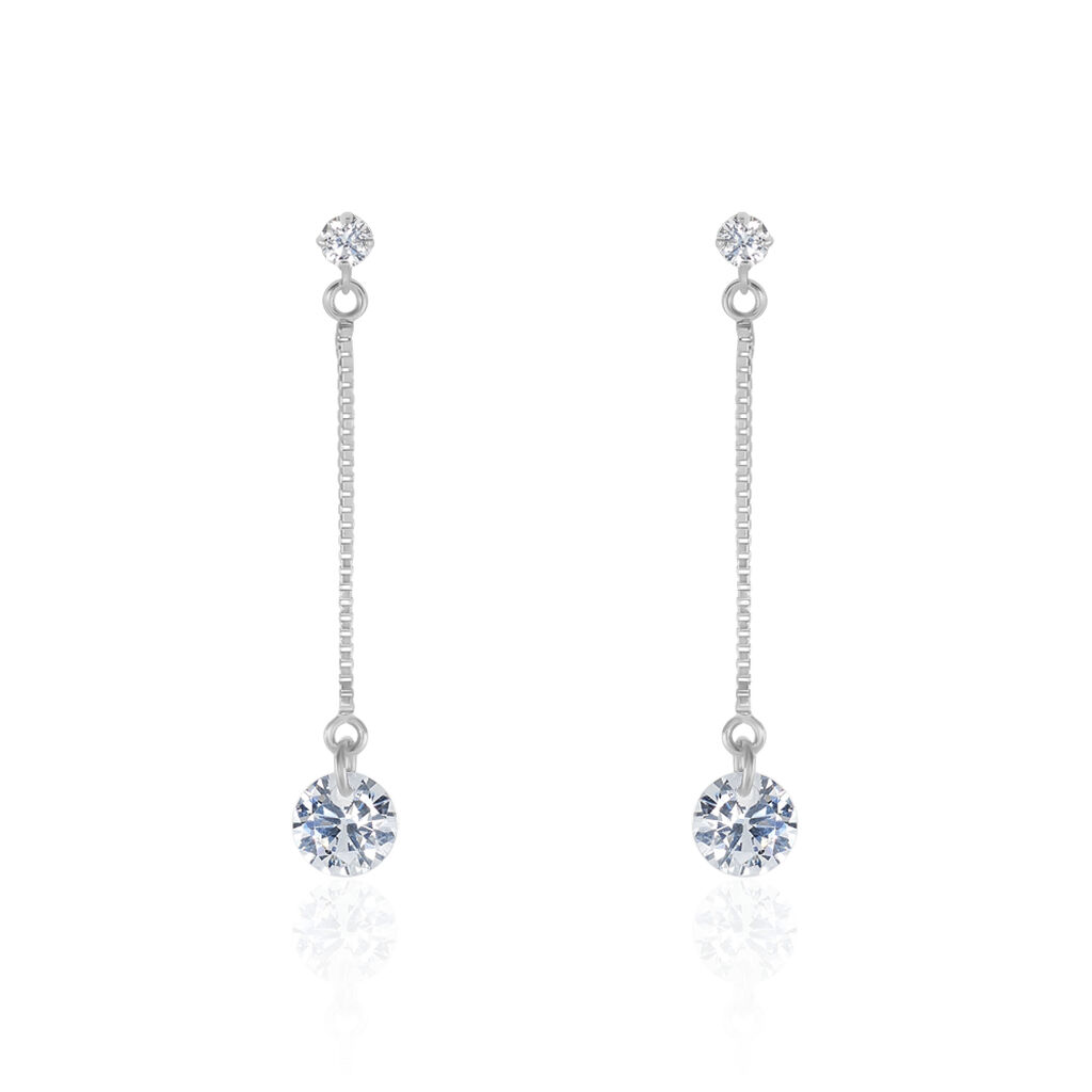 Boucles D'oreilles Pendantes Regane Or Blanc Oxyde De Zirconium - Boucles d'oreilles pendantes Femme | Histoire d’Or