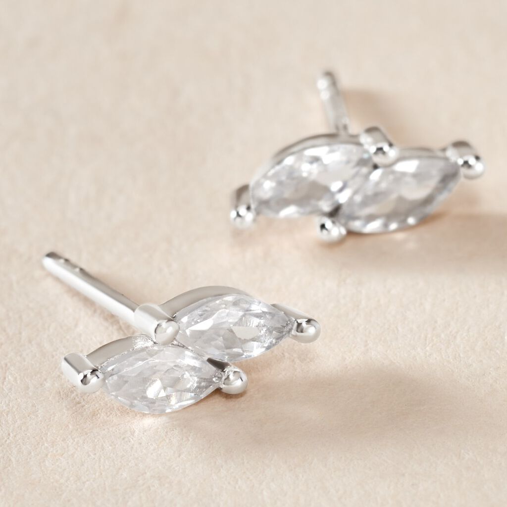 Boucles D'oreilles Puces Winter Sweetness Argent Blanc Oxyde - Boucles d'oreilles fantaisie Femme | Histoire d’Or