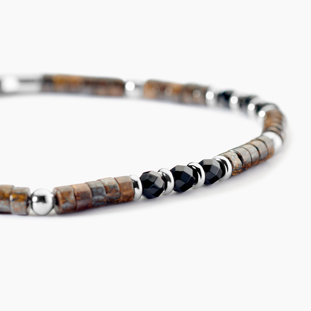Bracelet Jourdan Acier Blanc Pierre De Synthese Bronzite Agate - Bracelets Homme | Histoire d&rsquo;Or
