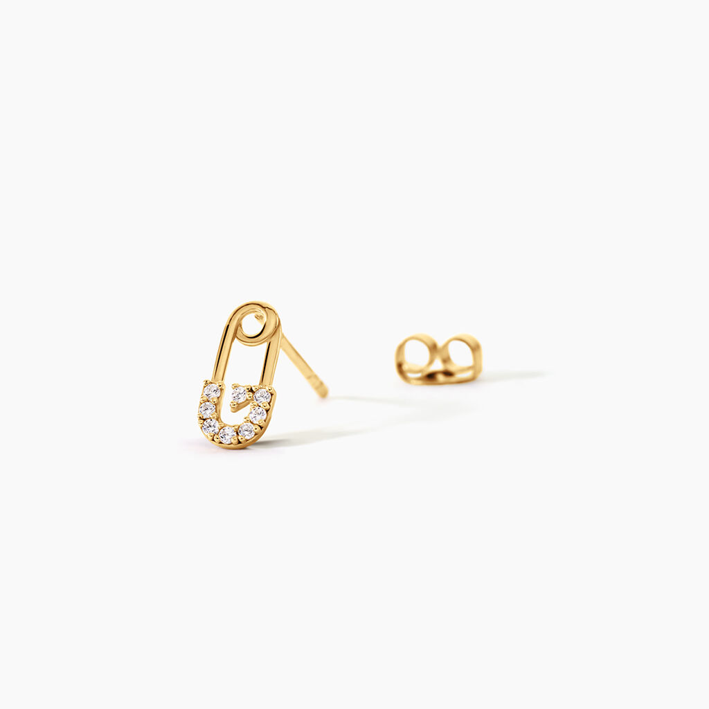 Boucles D'Oreilles Puces Epiktetos Argent Dor&eacute; A L'Or 750/1000 Oxyde De Zirconium - Boucles d'oreilles fantaisie Enfant | Histoire d&rsquo;Or