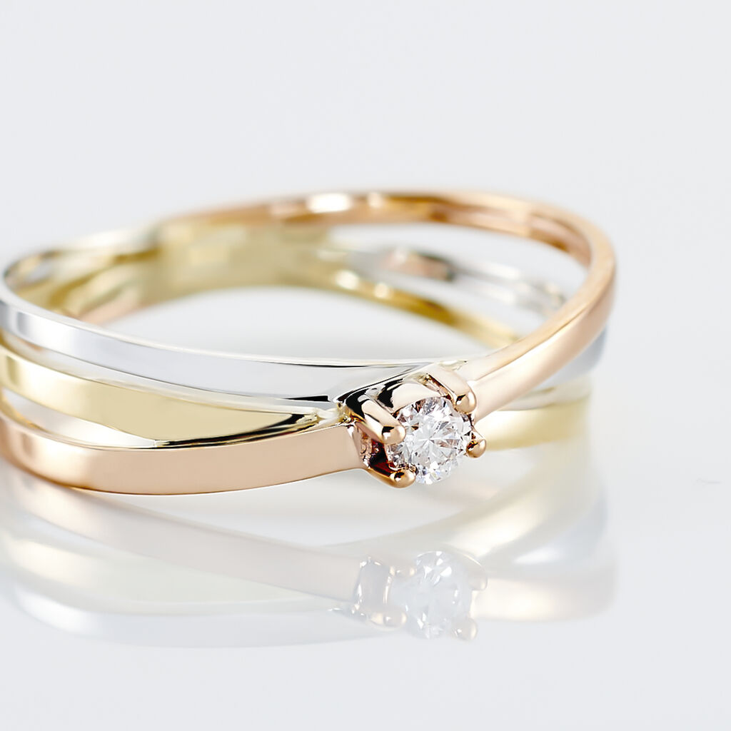 Bague Solitaire Gisla Or Tricolore Diamant - Bagues solitaires Femme | Histoire d’Or