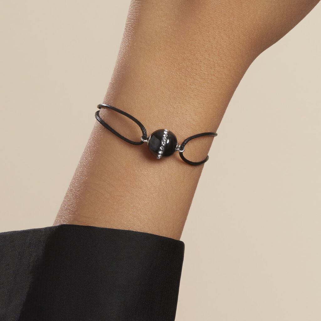 Bracelet Nina Cera Argent Blanc Strass Et Céramique - Bracelets cordon Femme | Histoire d’Or