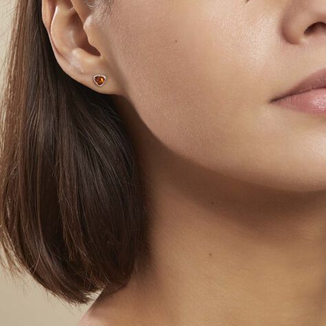 Boucles D'oreilles Puces Argent Blanc Delvinaae Ambre - Boucles d'Oreilles Coeur Femme | Histoire d’Or