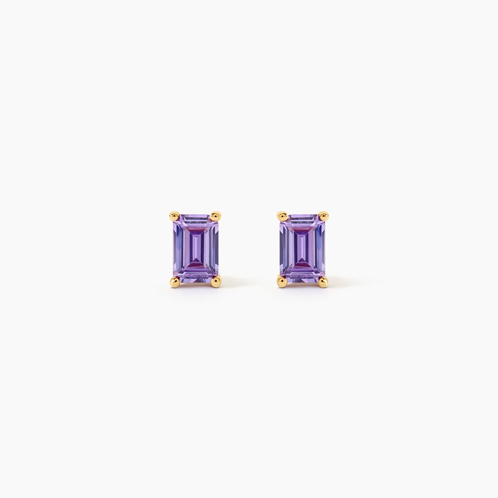 Boucles D'Oreilles Puces Emilian Argent Dor&eacute; A L'Or 750/1000 Oxyde De Zirconium - Clous d'oreilles Femme | Histoire d&rsquo;Or