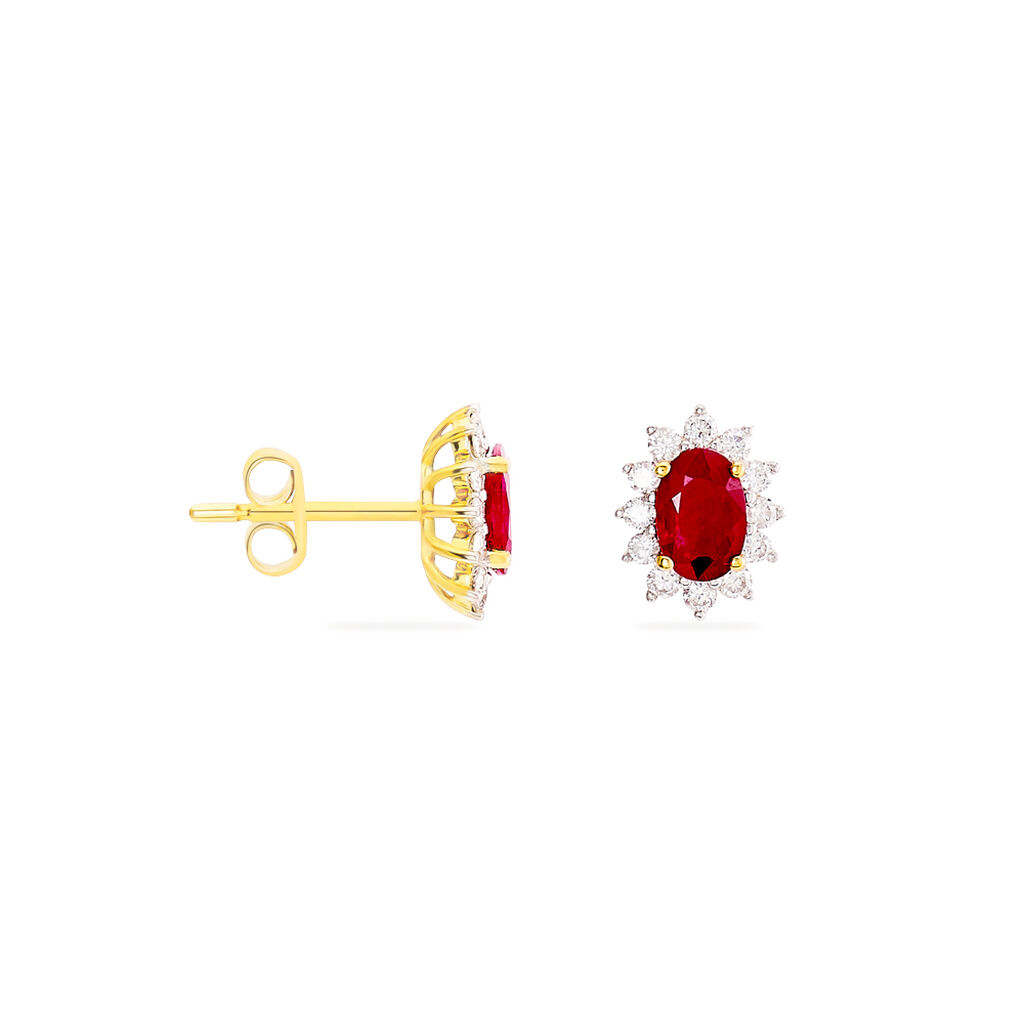 Boucles D'oreilles Puces Vladimir Or Jaune Diamant Et Rubis - Clous d'oreilles Femme | Histoire d’Or