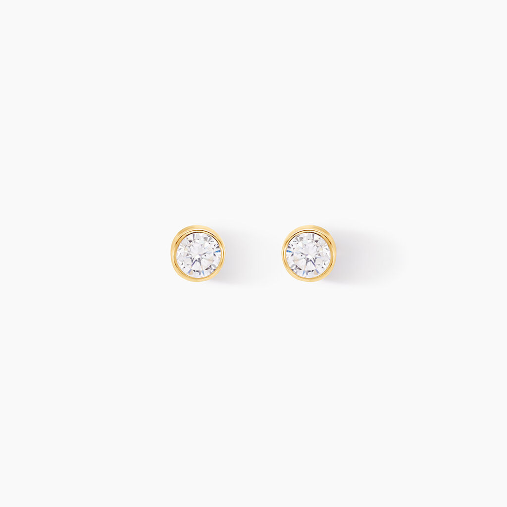 Boucles D'oreilles Puces Elda Serti Clos Or Jaune Oxyde De Zirconium - Clous d'oreilles Femme | Histoire d’Or