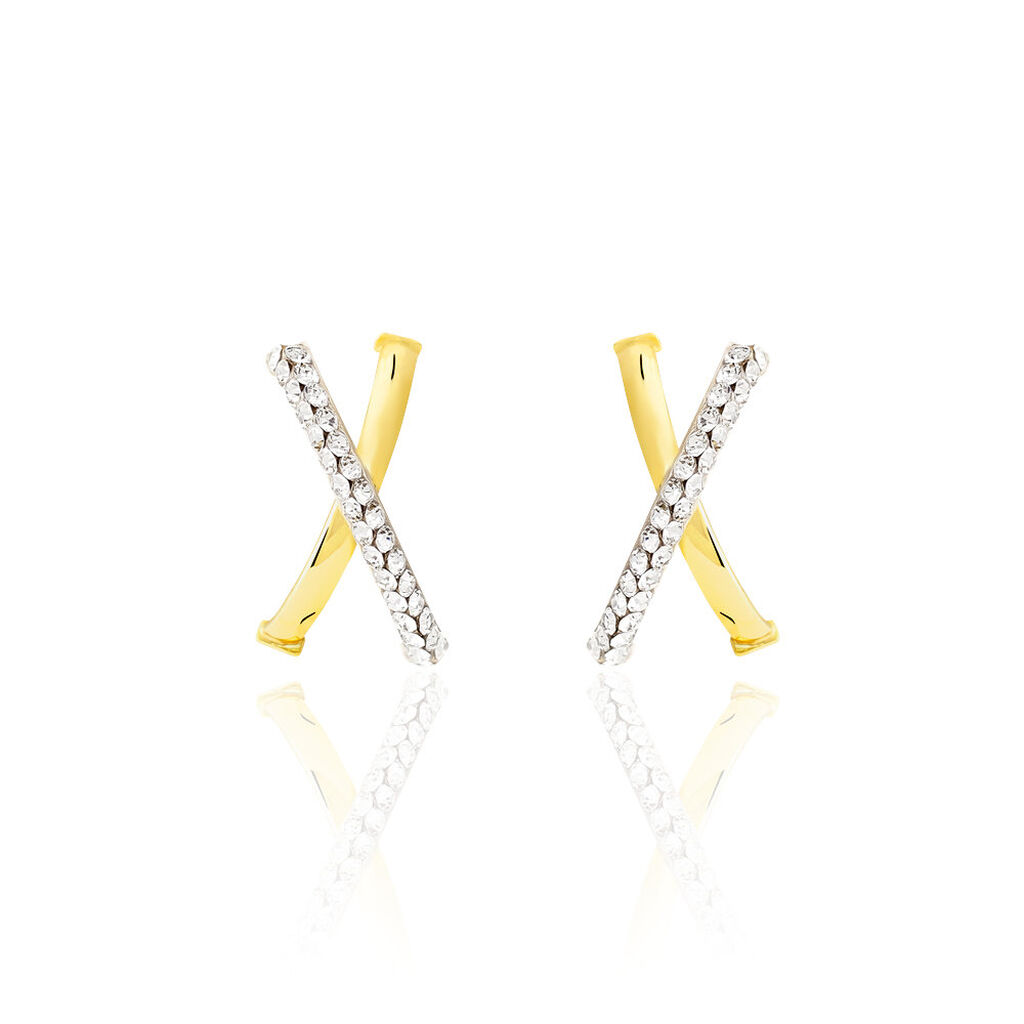 Cr&eacute;oles Bleona Croisees Or Jaune Strass - Boucles d'oreilles cr&eacute;oles Femme | Histoire d&rsquo;Or