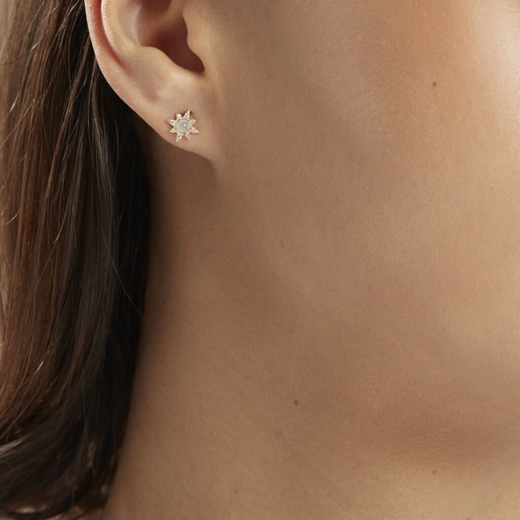 Boucles D'oreilles Puces Terry Or Jaune Calcedoine Et Oxyde - Clous d'oreilles Femme | Histoire d’Or
