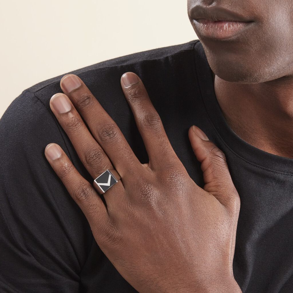 Chevalière Argent Blanc Christoffer Email - Chevalières Homme | Histoire d’Or
