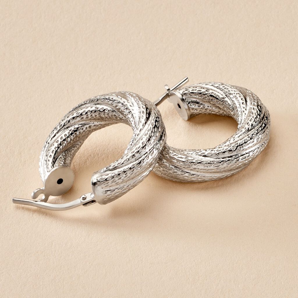 Créoles Manon Argent Blanc - Boucles d'oreilles créoles Femme | Histoire d’Or