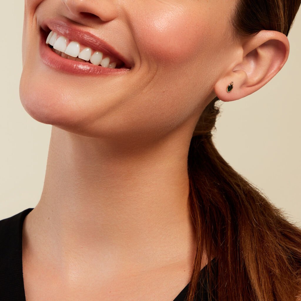 Boucles D'oreilles Puces Marika Plaqué Or Doré Pierre D'imitation - Boucles d'oreilles fantaisie Femme | Histoire d’Or